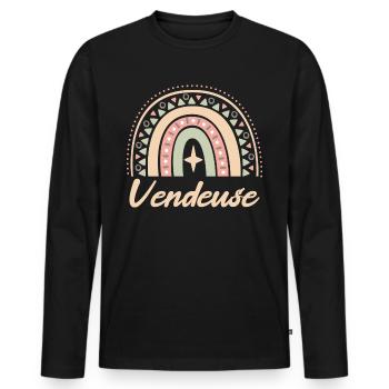 Cadeau Vendeuse. Boho Rainbow vendeuse. - T-shirt manches longues Premium bio Homme - noir - Devant - Nico (187cm)