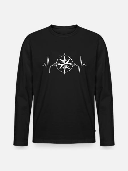 Kompass Wandern Herzschlag - Männer Premium Bio Langarmshirt - Schwarz