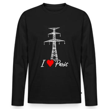 Paris Tour Eiffel Electricien Satire Amour - T-shirt manches longues Premium bio Homme - noir - Devant - Nico (187cm)