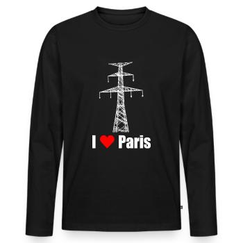 Paris Tour Eiffel Electricien Satire Amour - T-shirt manches longues Premium bio Homme - noir - Devant - Nico (187cm)
