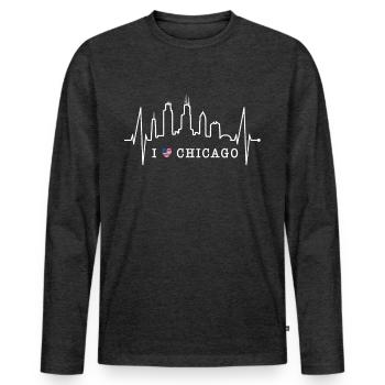 Chicago Skyline Heartbeat USA Heart I Love Chicago - Men's Premium Organic Long Sleeve Shirt - heather anthracite - Front - Nico (187cm)