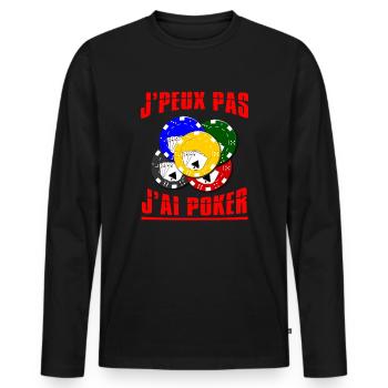 J'peux pas j'ai poker. Passionnés de poker. Humour - T-shirt manches longues Premium bio Homme - noir - Devant - Nico (187cm)