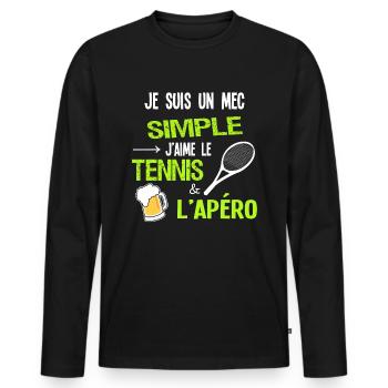 Je suis un mec simple, Humour tennis Apéro - T-shirt manches longues Premium bio Homme - noir - Devant - Nico (187cm)