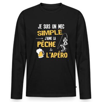 Je suis un mec simple. Humour Pêcheur Apéros - T-shirt manches longues Premium bio Homme - noir - Devant - Nico (187cm)