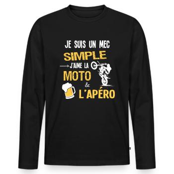 Je suis un mec simple, Humour motard Apéro - T-shirt manches longues Premium bio Homme - noir - Devant - Nico (187cm)
