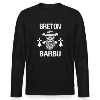 Breton Barbu. Humour Bretagne - T-shirt manches longues Premium bio Homme - noir - Devant - Nico (187cm)