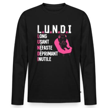 LUNDI. Définition humoristique. - T-shirt manches longues Premium bio Homme - noir - Devant - Nico (187cm)