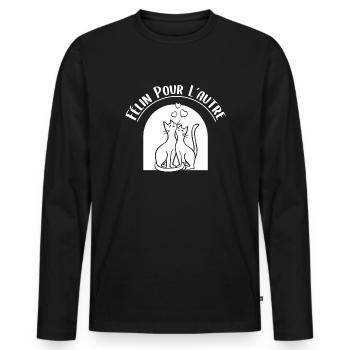 Félin Pour L'autre.Jeu de mot couple, chat amour - T-shirt manches longues Premium bio Homme - noir - Devant - Nico (187cm)