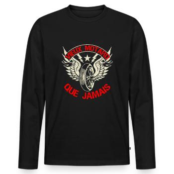 Vieux motard que jamais. Jeu de mots motard humour - T-shirt manches longues Premium bio Homme - noir - Devant - Nico (187cm)