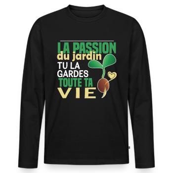 La passion du jardin, tu la gardes toute ta vie - T-shirt manches longues Premium bio Homme - noir - Devant - Nico (187cm)