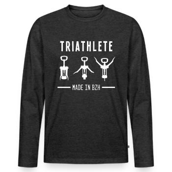 Triathlete, Humor Alcohol Bretagne, Bzh. - Men's Premium Organic Long Sleeve Shirt - heather anthracite - Front - Nico (187cm)