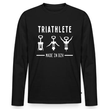 Triathlète, Humour Alcool Bretagne, Bzh. Fêtard - T-shirt manches longues Premium bio Homme - noir - Devant - Nico (187cm)