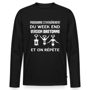 programme entraînement humour alcool Bretagne - T-shirt manches longues Premium bio Homme - noir - Devant - Nico (187cm)