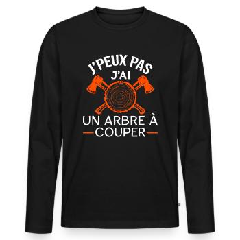 J'peux pas j'ai un arbre à couper. Humour bûcheron - T-shirt manches longues Premium bio Homme - noir - Devant - Nico (187cm)