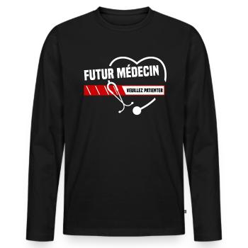 futur médecin. Veuillez patienter. Humour santé - T-shirt manches longues Premium bio Homme - noir - Devant - Nico (187cm)