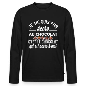 je ne suis pas accro au chocolat. Humour sucrerie - T-shirt manches longues Premium bio Homme - noir - Devant - Nico (187cm)
