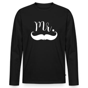 Herr Schnurrbart. DUO T-Shirt für Paare. Herr. - Männer Premium Bio Langarmshirt - Schwarz - Vorne - Nico (187cm)