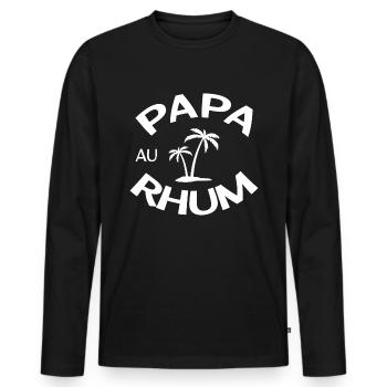 PAPA AU RHUM Humour alcool. Pour amateurs de rhum - T-shirt manches longues Premium bio Homme - noir - Devant - Nico (187cm)
