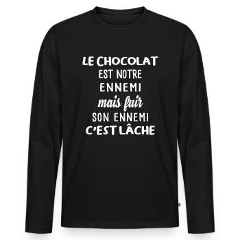 le chocolat est notre ennemi, humour grignotage - T-shirt manches longues Premium bio Homme - noir - Devant - Nico (187cm)