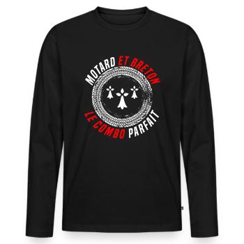 Motard et breton le combo parfait. Passion moto - T-shirt manches longues Premium bio Homme - noir - Devant - Nico (187cm)