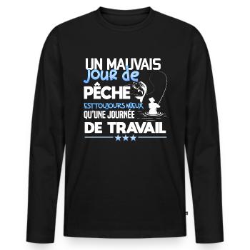 Un mauvais jour de pêche. Humour du pêcheur - T-shirt manches longues Premium bio Homme - noir - Devant - Nico (187cm)