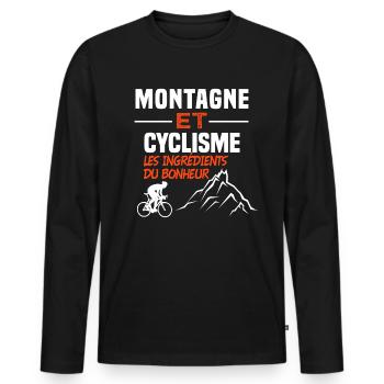 Montagne et cyclisme, les ingrédients du bonheur - T-shirt manches longues Premium bio Homme - noir - Devant - Nico (187cm)