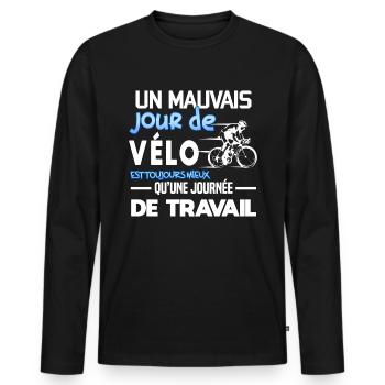 Un mauvais jour de vélo humour passion cycliste - T-shirt manches longues Premium bio Homme - noir - Devant - Nico (187cm)