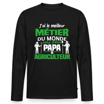 J'ai le meilleur métier du monde, papa agriculteur - T-shirt manches longues Premium bio Homme - noir - Devant - Nico (187cm)