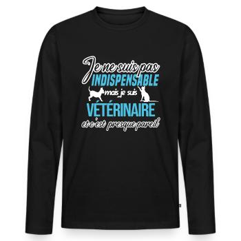 Je ne suis pas indispensable humour vétérinaire - T-shirt manches longues Premium bio Homme - noir - Devant - Nico (187cm)
