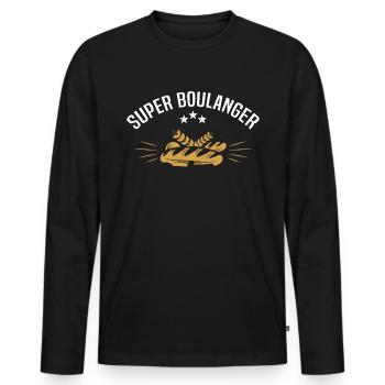 super boulanger métier boulanger. Humour boulanger - T-shirt manches longues Premium bio Homme - noir - Devant - Nico (187cm)