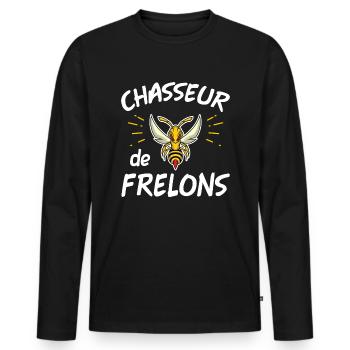 Chasseur de frelon. Humour frelon asiatique. Drôle - T-shirt manches longues Premium bio Homme - noir - Devant - Nico (187cm)