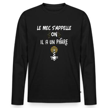 Le mec s'appelle on humour film phrase film culte - T-shirt manches longues Premium bio Homme - noir - Devant - Nico (187cm)
