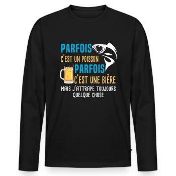 parfois c'est un poisson humour pêcheur pêche. - T-shirt manches longues Premium bio Homme - noir - Devant - Nico (187cm)