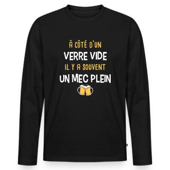 Humour alcool bière, jeu de mot idée cadeau fêtard - T-shirt manches longues Premium bio Homme - noir - Devant - Nico (187cm)