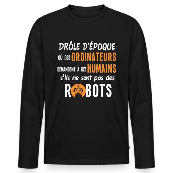 Humour ordinateurs robots informatique, époque - T-shirt manches longues Premium bio Homme - noir - Devant - Nico (187cm)