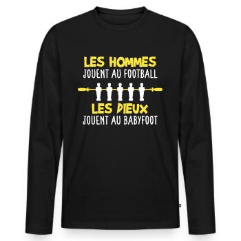 Baby foot - Sport - Cadeau - Anniversaire - Humour - T-shirt manches longues Premium bio Homme - noir - Devant - Nico (187cm)
