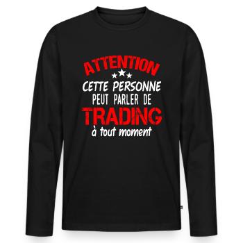 Humour trading bourse, économie, trader, cadeau - T-shirt manches longues Premium bio Homme - noir - Devant - Nico (187cm)