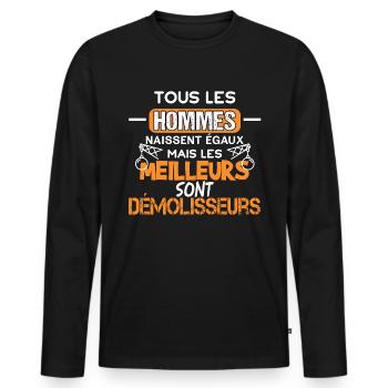Tous les hommes démolisseur humour métier chantier - T-shirt manches longues Premium bio Homme - noir - Devant - Nico (187cm)