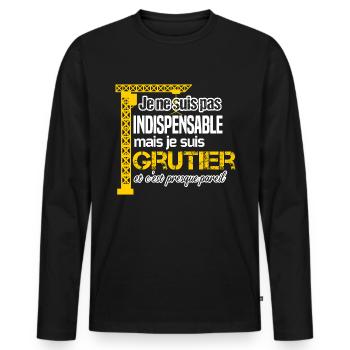 Humour grutier idée cadeau métier construction - T-shirt manches longues Premium bio Homme - noir - Devant - Nico (187cm)