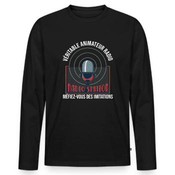 Véritable animateur radio, idée cadeau radios - T-shirt manches longues Premium bio Homme - noir - Devant - Nico (187cm)