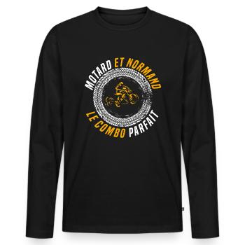 Motard et normand. humour moto, région Normandie - T-shirt manches longues Premium bio Homme - noir - Devant - Nico (187cm)