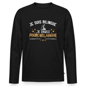 Humour film, cinéma, je suis bilingue, magicien - T-shirt manches longues Premium bio Homme - noir - Devant - Nico (187cm)