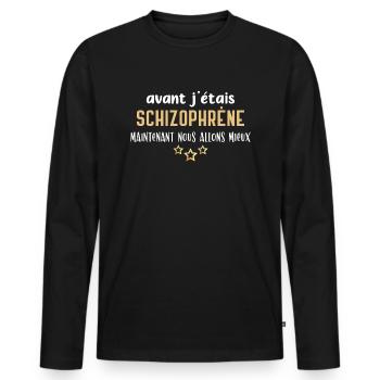 Schizophrène humour, idée cadeau drôle, citations - T-shirt manches longues Premium bio Homme - noir - Devant - Nico (187cm)