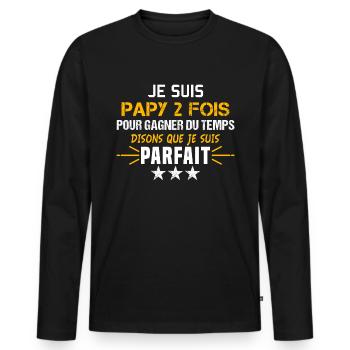 Papy parfait cadeau papy grand père fière - T-shirt manches longues Premium bio Homme - noir - Devant - Nico (187cm)