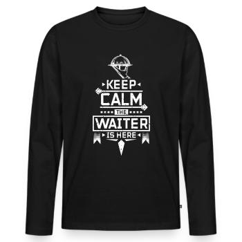 Serveur garder calme - T-shirt manches longues Premium bio Homme - noir - Devant - Nico (187cm)