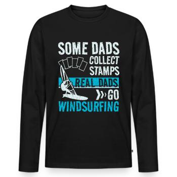 Real dad go windsurfing - Männer Premium Bio Langarmshirt - Schwarz - Vorne - Nico (187cm)