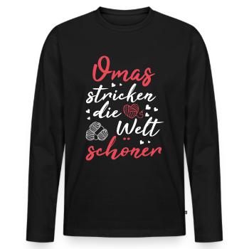 Omas stricken die Welt schöner - Männer Premium Bio Langarmshirt - Schwarz - Vorne - Nico (187cm)