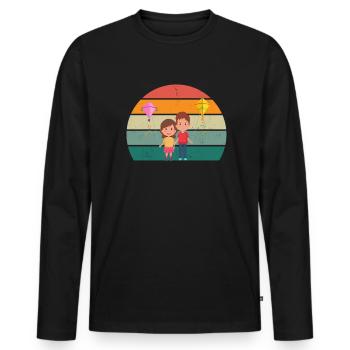 Drachensteigen Wind Herbst Papierdrache Drachen - Männer Premium Bio Langarmshirt - Schwarz - Vorne - Nico (187cm)