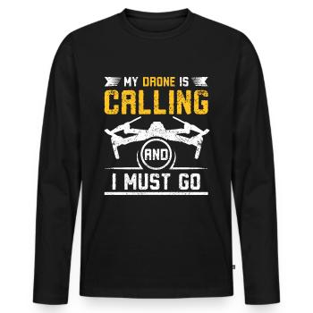Mon drone appelle - T-shirt manches longues Premium bio Homme - noir - Devant - Nico (187cm)