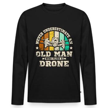 Never underestimate an old man who flies a drone - Männer Premium Bio Langarmshirt - Schwarz - Vorne - Nico (187cm)